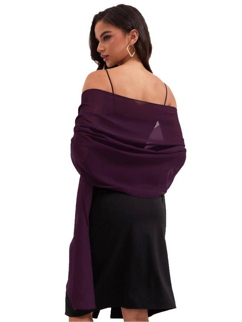 Baoqiya Women's Shawls and Wraps for Evening Dress Chiffon Shawl Soft Elegant Silky Pashmina Wedding Bridal Scarf(Plum Purple, 79"Ã—19") - Image 2